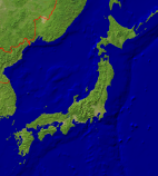 Japan Satellite + Borders 721x800